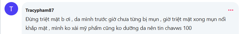 Bình luận của tài khoản tracypham87 về chủ đề có nên triệt lông mặt không