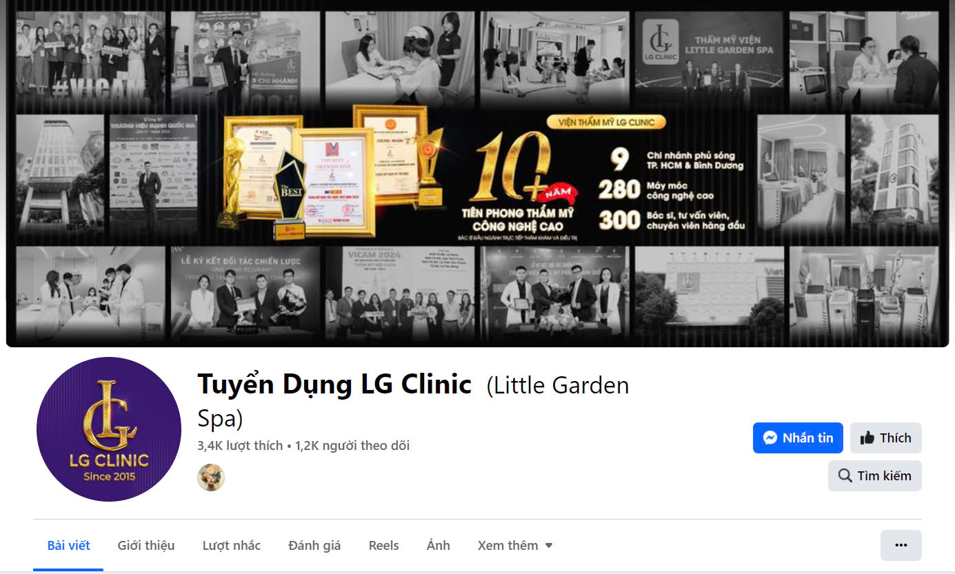 Trang Fanpage tuyển dụng chính thống của Viện Thẩm mỹ LG Clinic