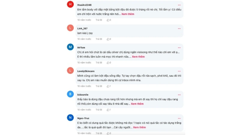 Review tắm trắng bằng bột đậu đỏ trên diễn đàn Webtretho