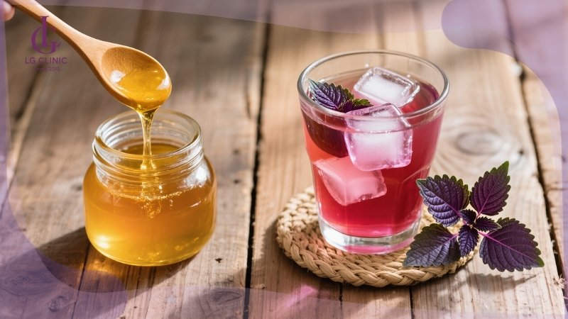 uống nước lá tía tô có trắng da không