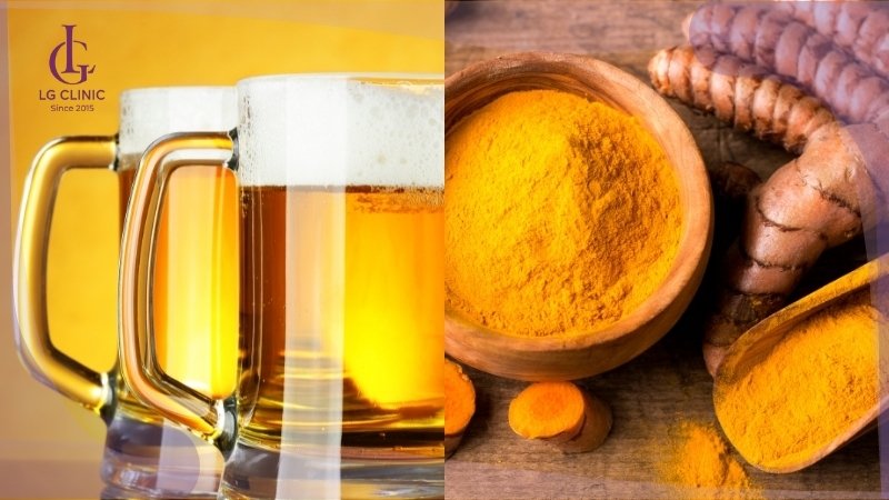 tắm trắng bằng bia và bột nghệ