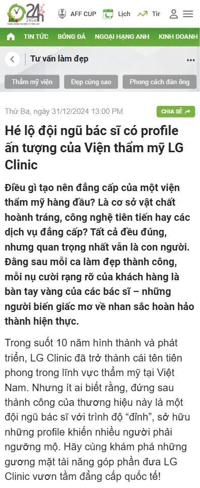 báo 24h nòi gì về lg clinic