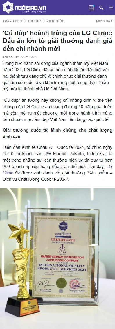 báo ngôi sao nói gì về lg clinic