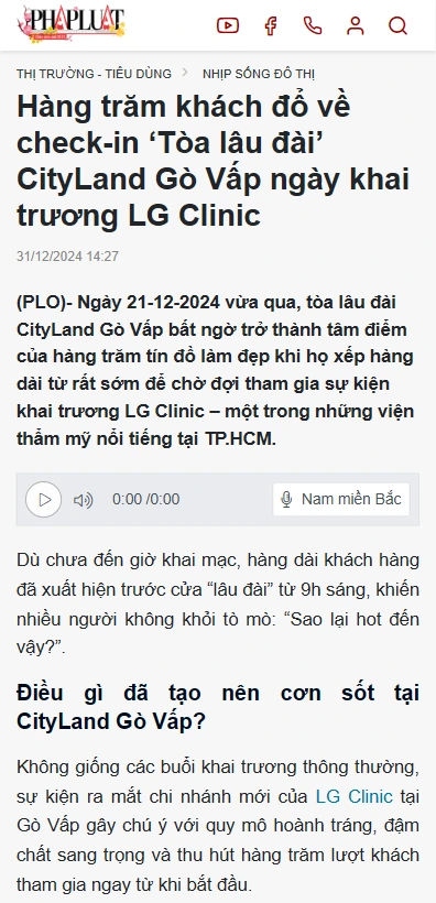 báo pháp luật tphcm nói gì về lg clinic