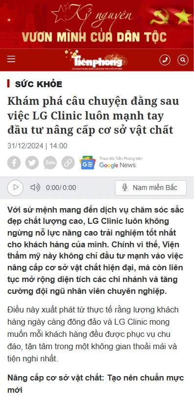 báo Tiền phong nói gì về lg clinic