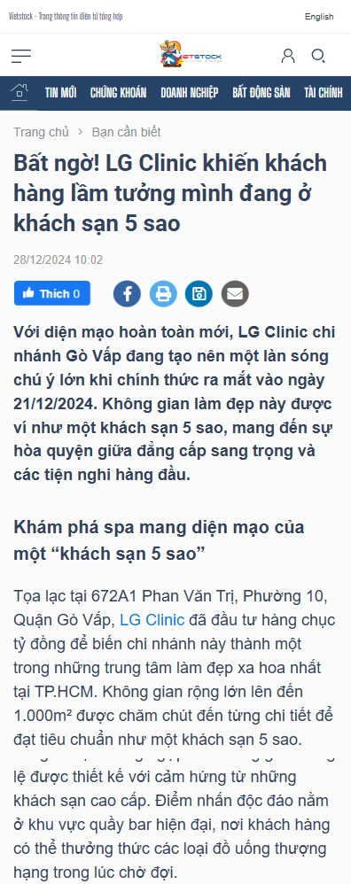 báo Vietstock nói gì về lg clinic