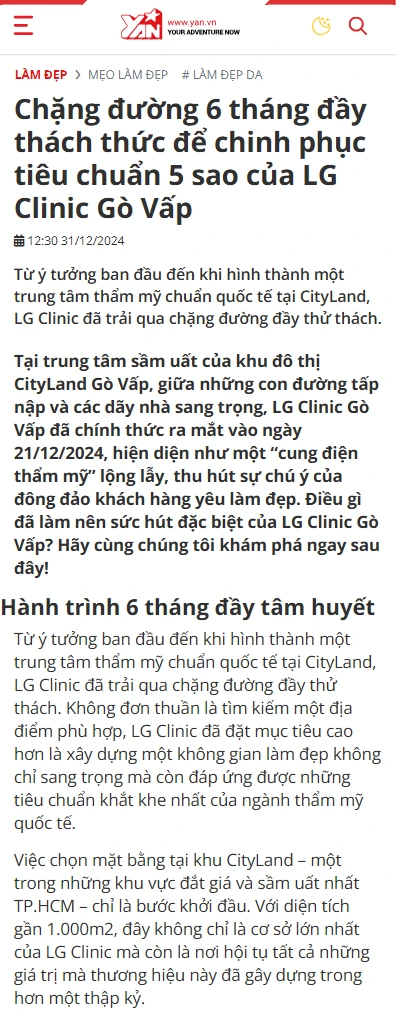 báo yan nói gì về lg clinic