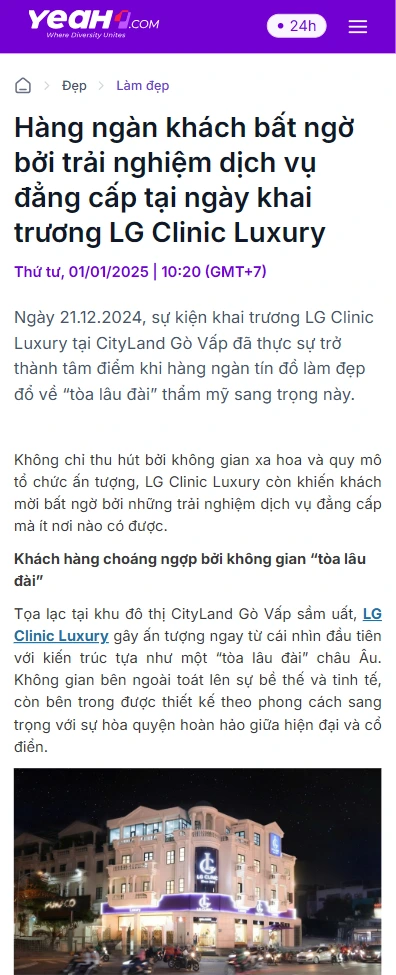 báo yeah1 nói gì về lg clinic