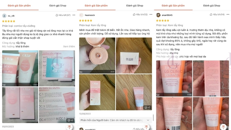 Review kem tẩy lông Ollie trên Shopee