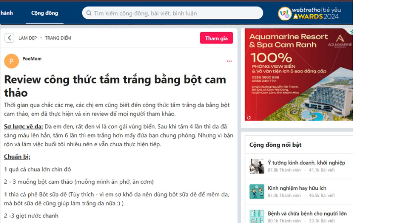 Cách tắm trắng bằng bột cam thảo trên diễn đàn Webtretho