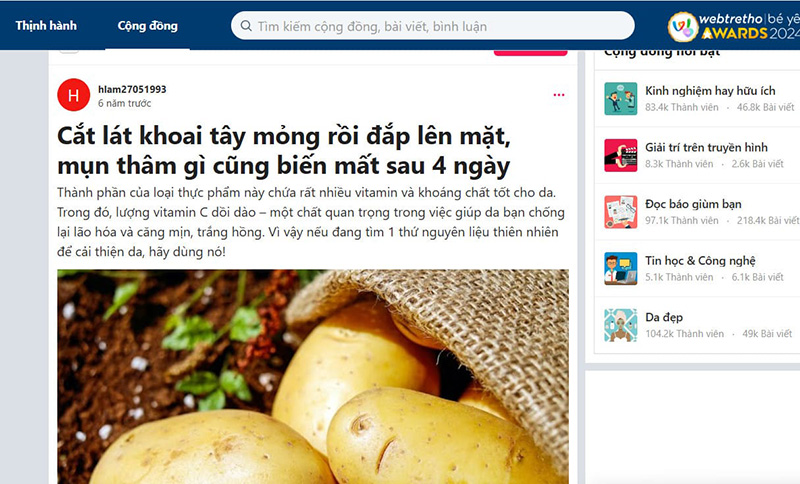 mặt nạ khoai tây trị thâm mụn