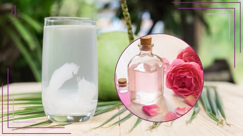 nước dừa và nước hoa hồng