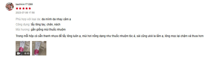 Review kem tẩy lông Byphasse về mùi hương từ khách hàng