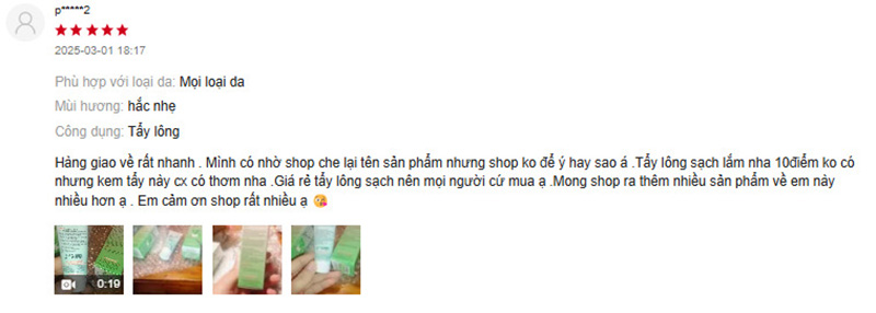 Review kem tẩy lông Lưu Ly từ người sử dụng