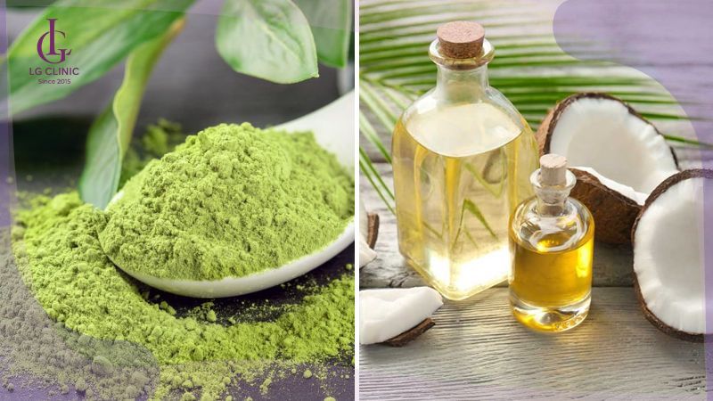 làm trắng da bằng dầu dừa và bột trà xanh