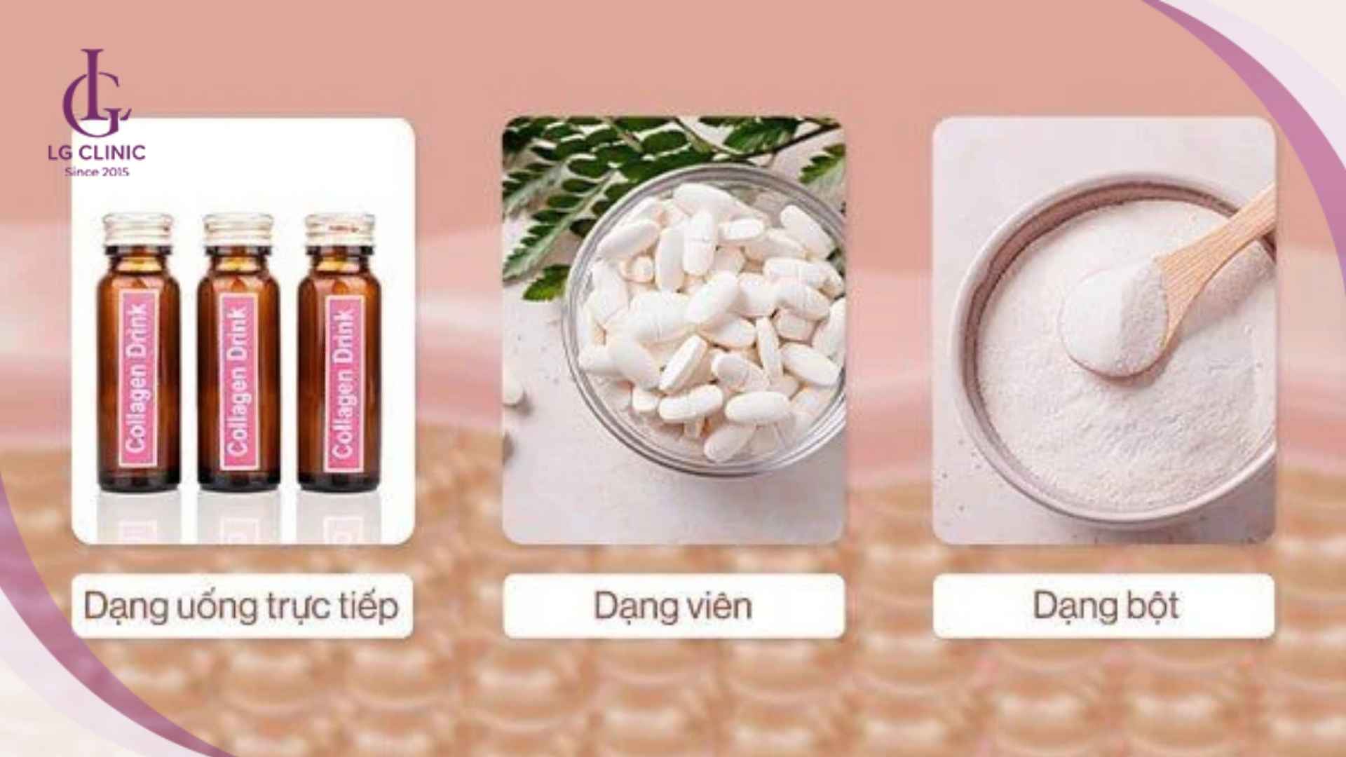 Uống collagen có trắng da không – Collagen uống có 3 dạng: nước, viên, bột với ưu điểm riêng.