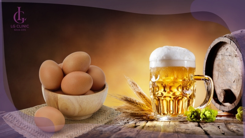 cách làm trắng da bằng trứng gà và bia