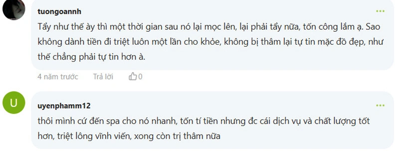 Bình luận của nhiều chị em về hiệu quả của những cách triệt lông nách tại nhà