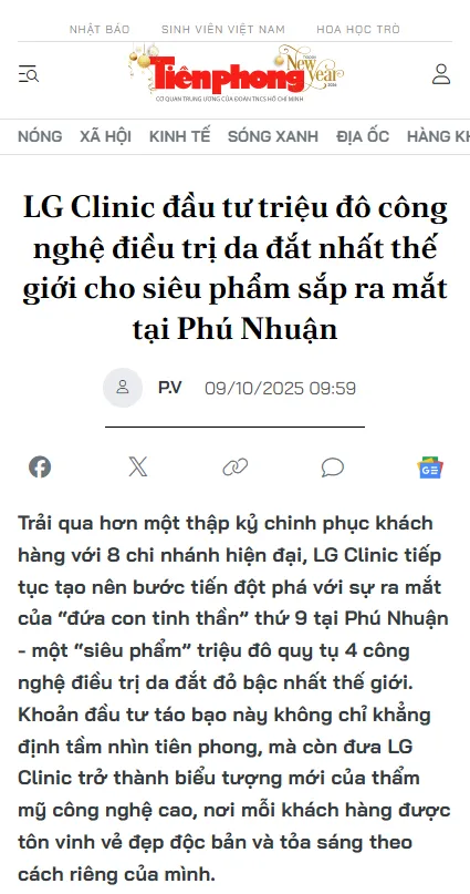Tienphong.vn LG Clinic đầu tư triệu đô công nghệ điều trị da đắt nhất thế giới cho siêu phẩm sắp ra mắt tại Phú Nhuận