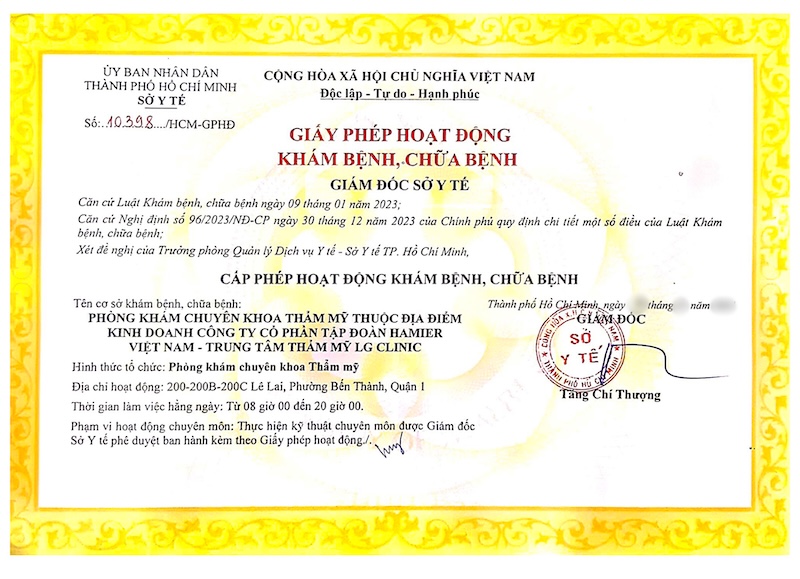giấy phép của lg clinic