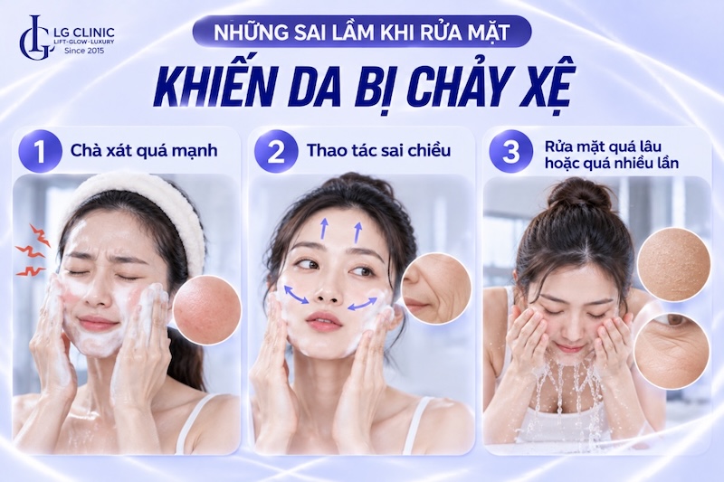 cách rửa mặt không bị chảy xệ