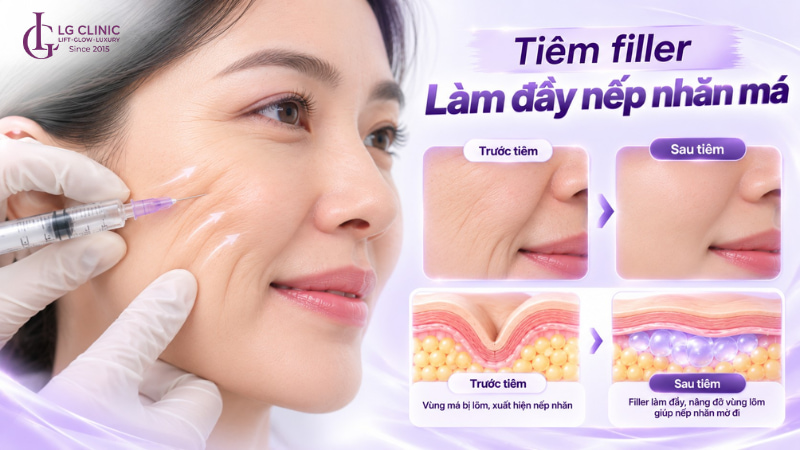 Tiêm filler giúp làm đầy các nếp nhăn má khi cười